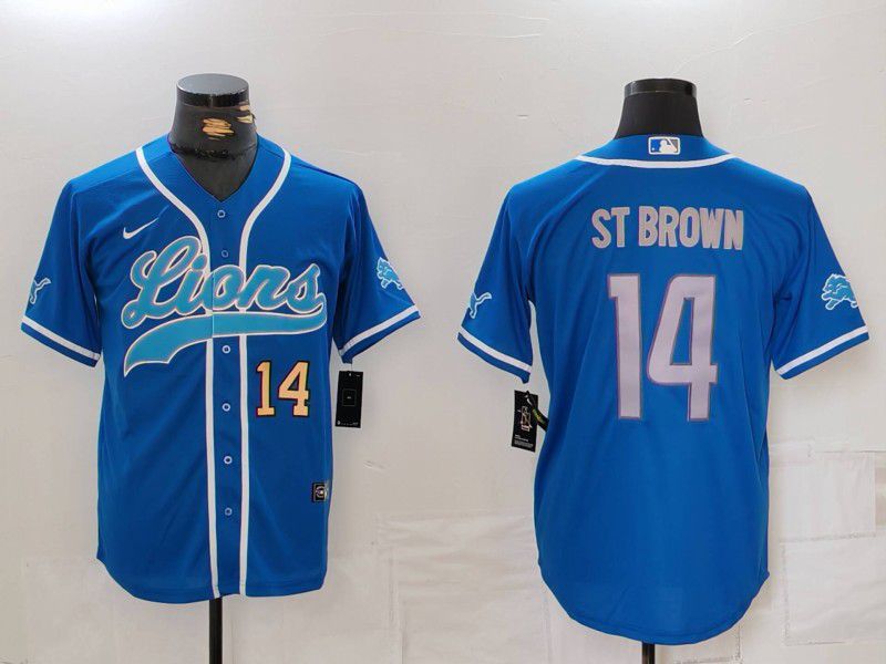 Men Detroit Lions #14 St brown Blue Second generation joint name 2024 Nike Limited NFL Jersey style 3->detroit lions->NFL Jersey